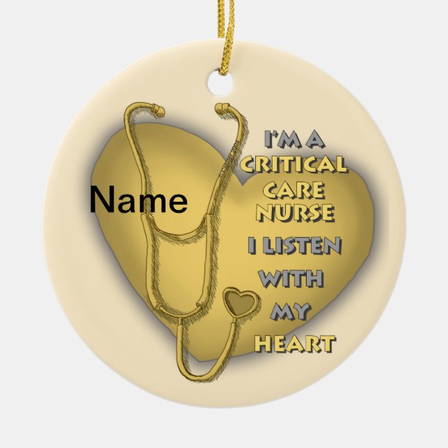 Gult Heart Critical Care Nurse Julgransprydnad Keramik (Framsidan)