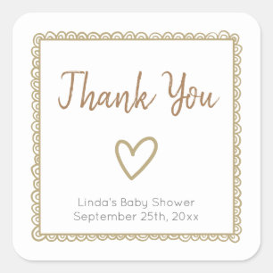 Gult Heart Doodle Baby Shower Tack Fyrkantigt Klistermärke