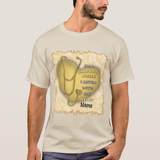 Gult Heart Midfru Sjuksköterska T Shirt (Framsida)