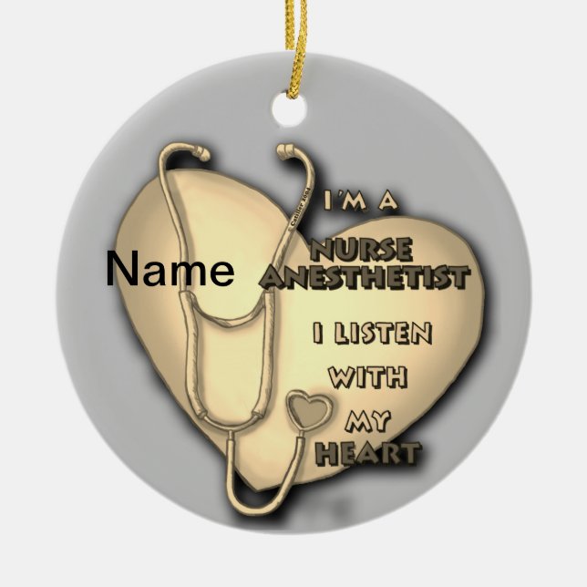 Gult Heart Nurse Anestetist Julgransprydnad Keramik (Framsidan)