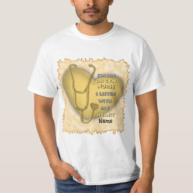 Gult Heart ObGyn Nurse T Shirt (Framsida)