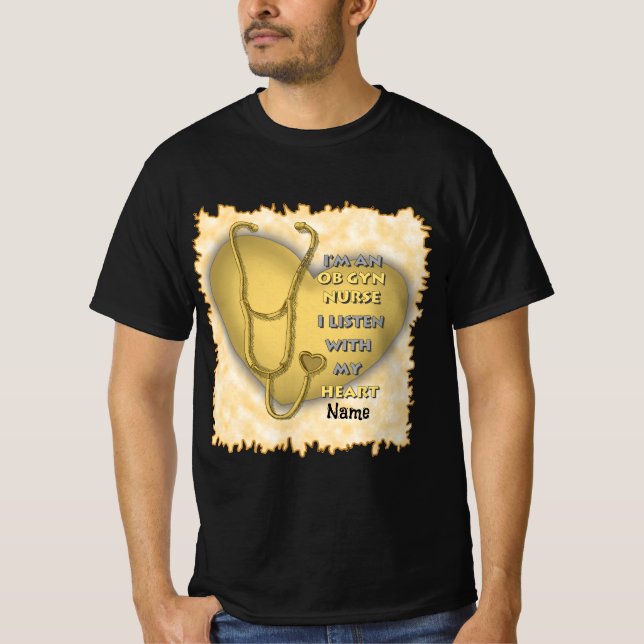 Gult Heart ObGyn Nurse T Shirt (Framsida)