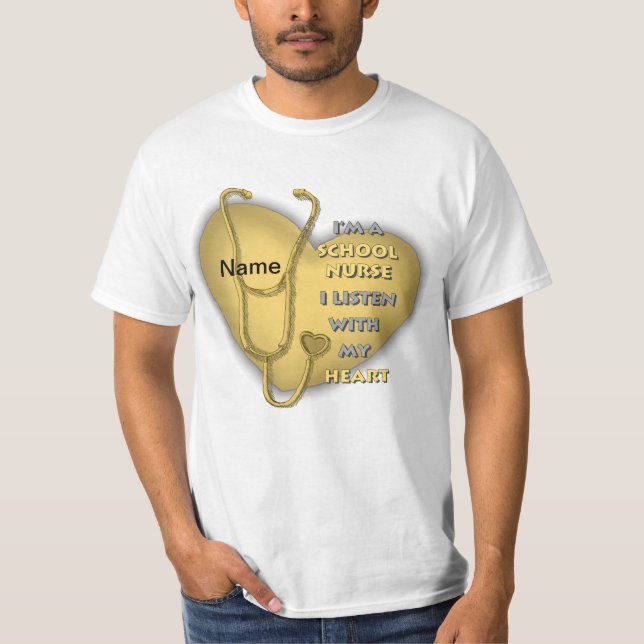 Gult Heart School Nurse T Shirt (Framsida)