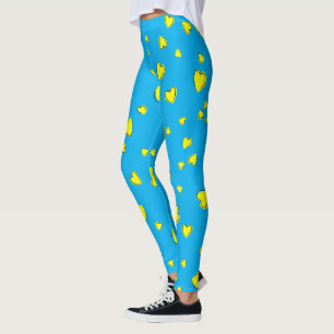 Gult Hearts Mönster på Blue Leggings