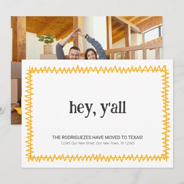 Gult Hej, allihop - Flyttat till Texas Meddelande (Fram/baksida)