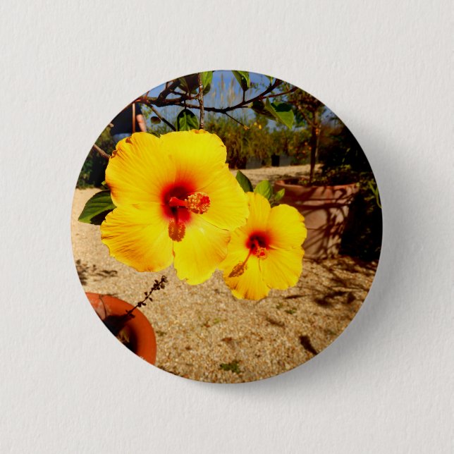 Gult Hibiscus Badge Knapp (Framsida)