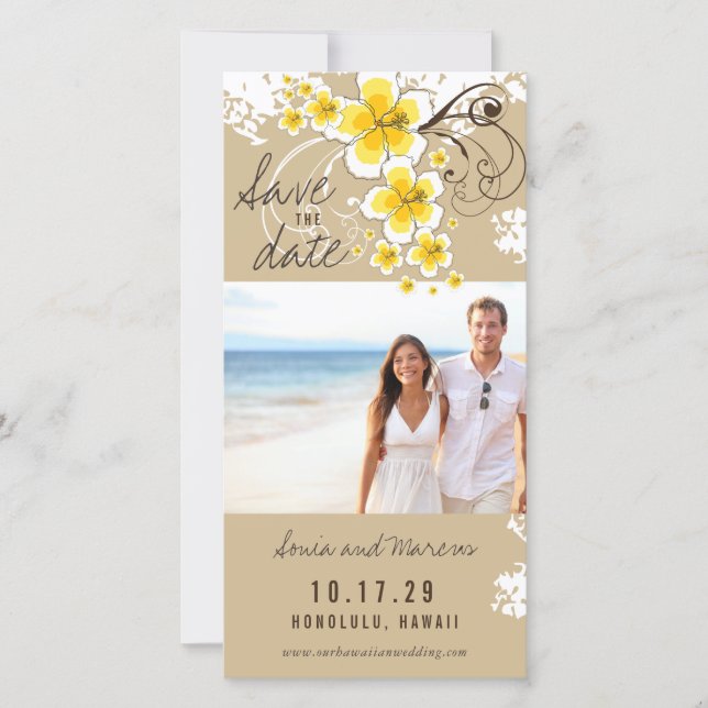 Gult Hibiscus Beach Wedding Photo Spara datum Datumet (Framsida)