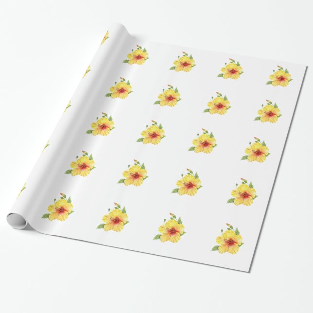 Gult Hibiscus botaniska konst Presentpapper (Utrullad)