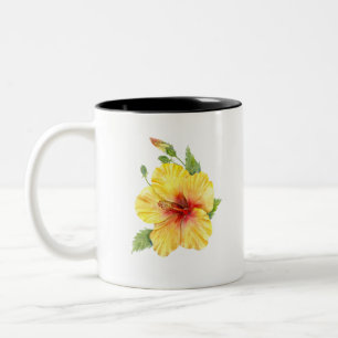 Gult Hibiscus botaniska konst Två-Tonad Mugg