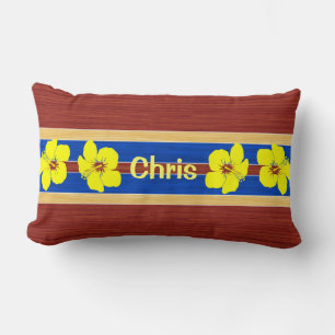 Gult Hibiscus Fake Wood Surfboard Lumbarkudde
