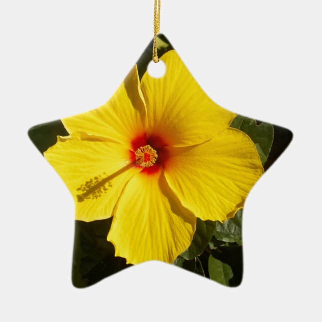 Gult Hibiscus Flower Julgransprydnad Keramik (Framsidan)