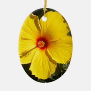 Gult Hibiscus Flower Julgransprydnad Keramik