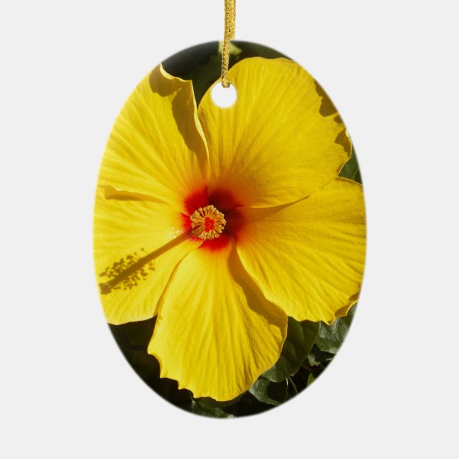 Gult Hibiscus Flower Julgransprydnad Keramik (Framsidan)