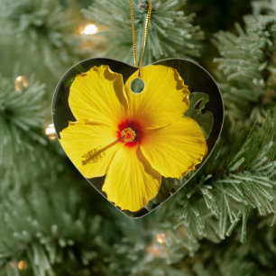 Gult Hibiscus Flower Julgransprydnad Keramik