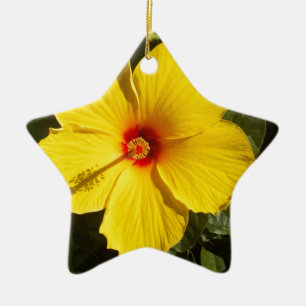 Gult Hibiscus Flower Julgransprydnad Keramik