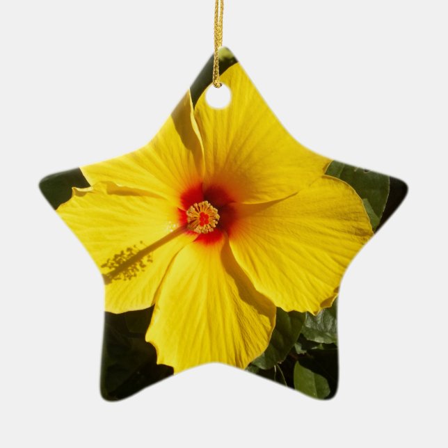 Gult Hibiscus Flower Julgransprydnad Keramik (Framsidan)