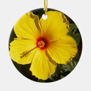 Gult Hibiscus Flower Julgransprydnad Keramik