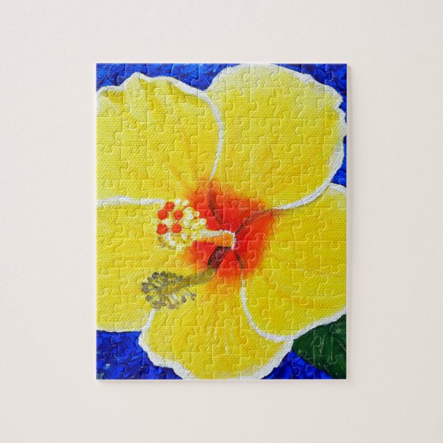 Gult Hibiscus Flower Painting Pussel (Vertikal)