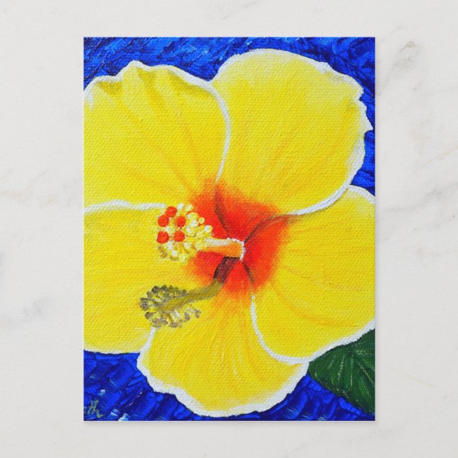 Gult Hibiscus Flower Painting Vykort (Framsida)