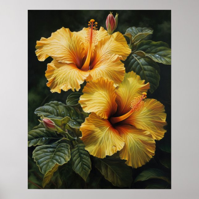 Gult Hibiscus Flowers Art Print Poster (Framsidan)