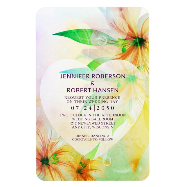 Gult Hibiscus Flowers Hjärtsdroppar Bröllop Magnet (Vertikal)