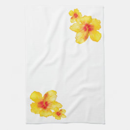 Gult Hibiscus hawaiian blommigt - vattenfärg Kökshandduk