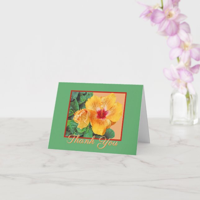 GULT HIBISCUS MED RED CENTER/TACK NOTECARD KORT (Orkide)