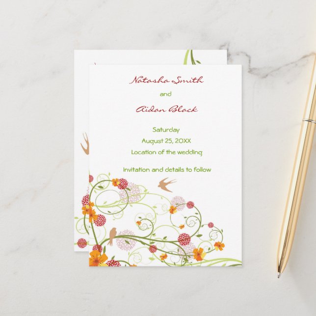 Gult Hibiscus och Sväljer Blommigt Spara datum Meddelande Vykort (Fram/Back In Situ)