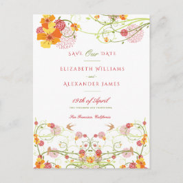 Gult Hibiscus och Sväljer Blommigt Spara datum Vykort