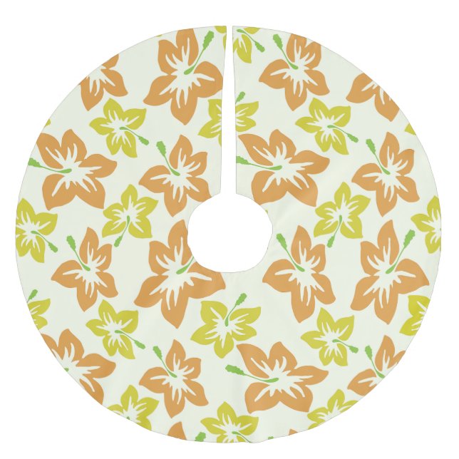 Gult Hibiscus, Orange Hibiscus, Blommönster Julgransmatta Borstad Polyester (Framsidan)