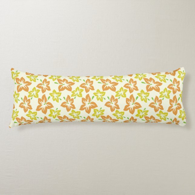 Gult Hibiscus, Orange Hibiscus, Blommönster Kroppskudde (Framsidan)