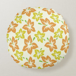 Gult Hibiscus, Orange Hibiscus, Blommönster Rund Kudde