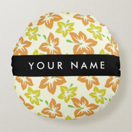 Gult Hibiscus, Orange Hibiscus, ditt namn Rund Kudde