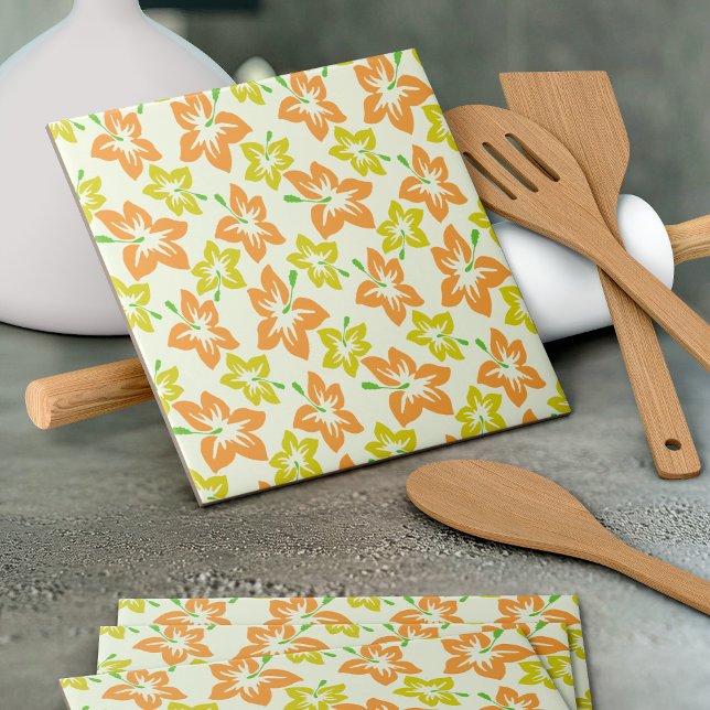 Gult Hibiscus, Orange Hibiscus, Flowers Mönster Kakelplatta (Skapare uppladdad)