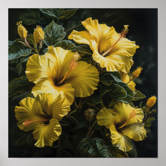 Gult Hibiscus Poster för färgreduktutskrift (Framsidan)