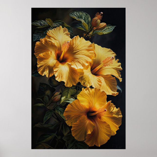 Gult Hibiscus Poster för färgreduktutskrift (Framsidan)
