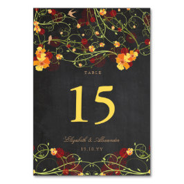 Gult Hibiscus Sväljer Blommigt Chalkboard Bröllop Bordsnummer