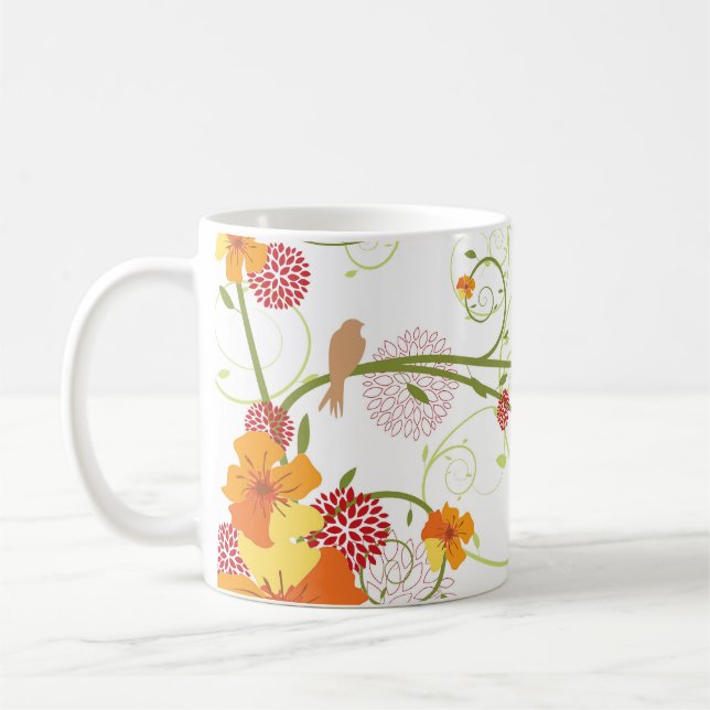 Gult Hibiscus & Sväljer Elegant Blommigt Garden Kaffemugg (Vänster)