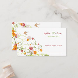 Gult Hibiscus Swirls & Sväljer Blommigt Bröllop Placeringskort