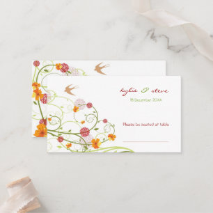 Gult Hibiscus Swirls & Sväljer Blommigt Bröllop Placeringskort