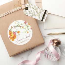 Gult Hibiscus Swirls & Sväljer Blommigt Bröllop Runt Klistermärke