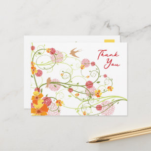 Gult Hibiscus Swirls & Sväljer Tack för Blommigt Vykort