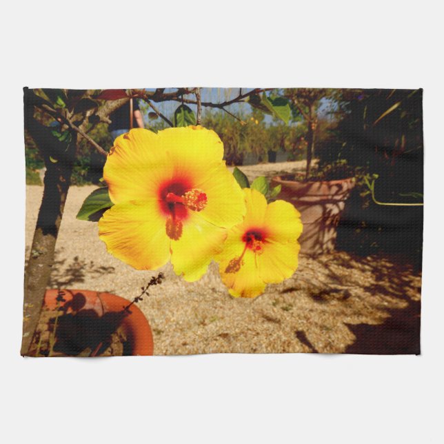 Gult Hibiscus Tea Towel Kökshandduk (Horisontell)