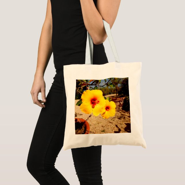Gult Hibiscus Tote Bag Tygkasse (Framsida (produkt))
