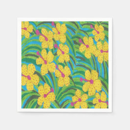 Gult Hibiscus Tropical Print Pappersservett