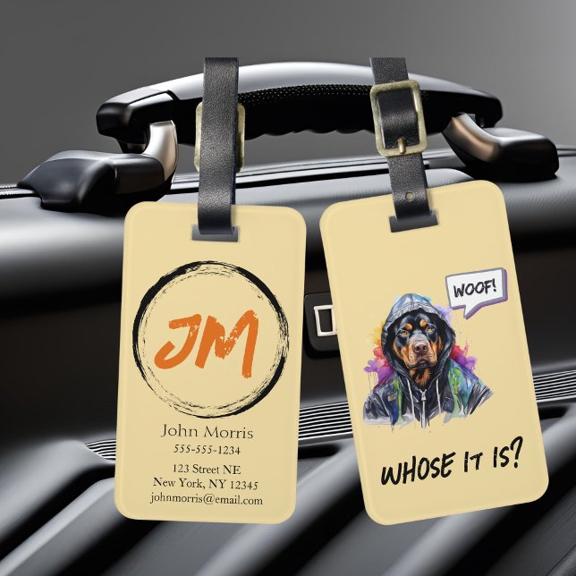 Gult Hip hop Rottweiler Bagagebricka (yellow hip hop rottweiler luggage tag)