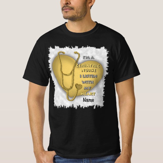 Gult Hjärtat Geripediatriska sjuksköterska T Shirt (Framsida)