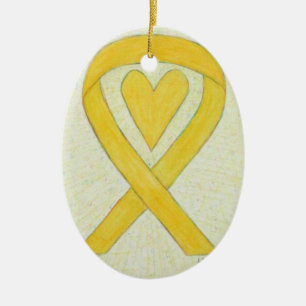 Gult Hjärtat Medvetenhet Ribbon Keramic Art Orname Julgransprydnad Keramik