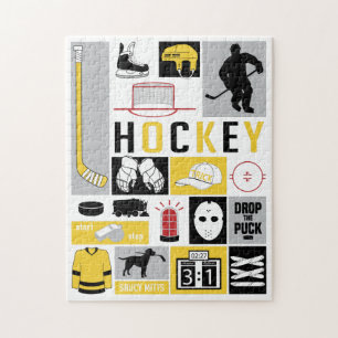 Gult Hockey Inslag Stick Puck Player Pussel