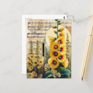 Gult Hollyhock Collage Vykort